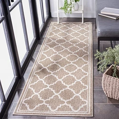 Obrázek SAFAVIEH Boho Teppich für Wohnzimmer, Esszimmer, Schlafzimmer Amherst Collection, Kurzer Flor, Weizen und Beige, 69 X 213 cm