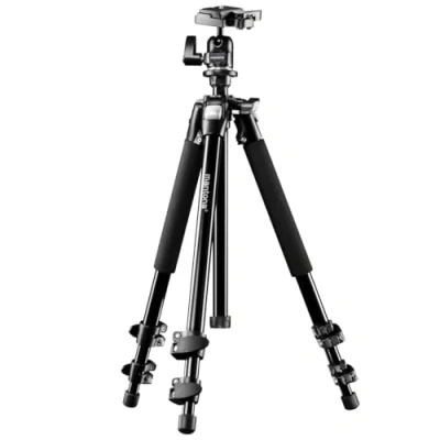 Obrázek Mantona Basic Scout foto stativ, stativ kamery do 144 cm, vč. robustní kulové hlavy, vodováha, reverzibilní středový sloupek, ideální pro cestování a venkovní fotografie DSLR kameru, kompaktní