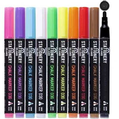 Obrázek křídový popisovač Stationery Island D30 3 mm jemný kulatý hrot za sucha stíratelný, barevná sada 10 ks