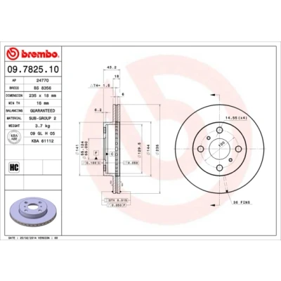 Obrázek Brembo 09.7825.10 brzdový kotouč pár