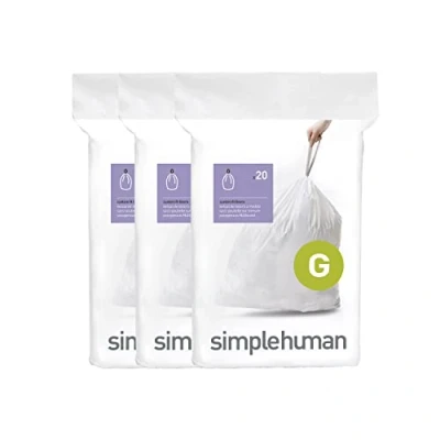 Obrázek simplehuman CW0257 Code G přesný pytel na odpadky, 30 litrů, 3 x balení po 20 (60 kusů), bílý plast