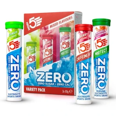 Obrázek HIGH5 Zero elektrolyty bez cukru hydratační pomůcka, pro větší výkon a pohodu šumivé tablety Potassium Calcium Magnesium smíšené balení, 60 tablet elektrolytů (3x 20 kusů)