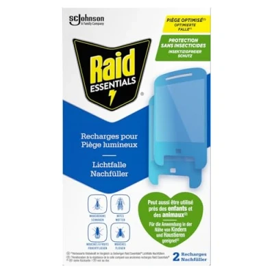 Obrázek Raid Essentials Náplň do pasti na světlo, zástrčka proti hmyzu s lepicí pastí létajícím inskotům, jako jsou pálenky, moly, ovocné mušky a mouchy, balení 1 ks (2 náplně)