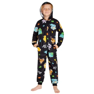Obrázek Pokemon Onesie pro chlapce, 4 14 let, overal jumpsuit chlapecký hebký oblek děti pyžama chlapci, černá/vícebarevná