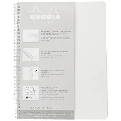 Obrázek Rhodia 193001C zápisník (s dvojitou spirálou, čtverečkovaný, mikroperforovaný, 80 g, DIN A4+ 225 x 297 mm, listů) 1 kus bílý/stříbrný