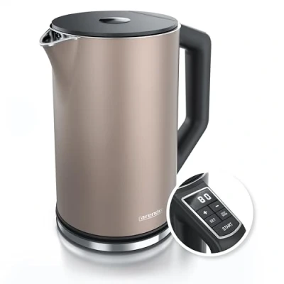 Obrázek Arendo Nerezová rychlovarná konvice s nastavením teploty 40 100 stupňů v 5 krocích design dvojitou stěnou model ELEGANT 1,5 litru 2200 W vařič na čaj ukazatelem GS Bronzo