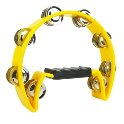 Obrázek A Star Půlměsíční tamburína, Double Jingle Bell Cutaway s ergonomickou rukojetí zpěvák, kapely, hudebníci, výuka hudby žlutá