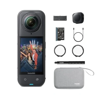 Obrázek Insta360 X5 Essential balíček vodotěsná akční kamera 8K 360, špička při nedostatku světla, neviditelný efekt selfie tyčky, robustní vyměnitelná čočka, 3hodinová baterie, integrální ochrana proti