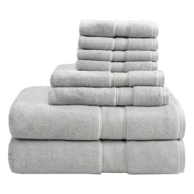 Obrázek Madison Park Luxuriöse türkische Badetücher, 800 g/m², 100% Baumwolle, sehr saugfähig, lang, übergroß, Leinen 8 teilig, beinhaltet 2 Handtücher und 4 Waschtücher, Silber