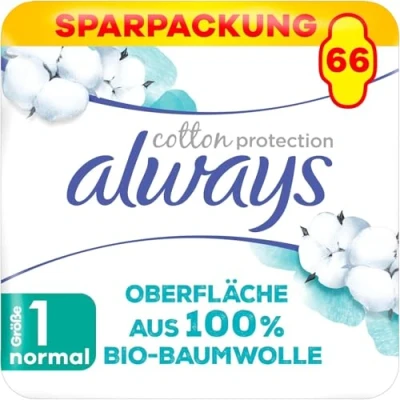 Obrázek Always ultra bandáže dámské vel. 1, Cotton Protection Normal, 66 dámských vložek s křídly (3 x 22 kusů), měsíční balíček, tenké a super absorpční