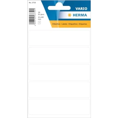 Obrázek HERMA 3750 víceúčelových etiket, 35 kusů, 21 x 82 mm, 5 na arch, samolepicí, etikety pro domácnost popisování kalendářů, kutily, matné, prázdné papírové lepicí štítky samolepky, bílé
