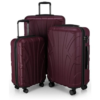 Obrázek suitline kufr na kolečkách ve 3 velikostech, Sada kufrů skořepinový cestovní (55 cm, 66 76 cm) dvojitá kolečka, Burgundská,