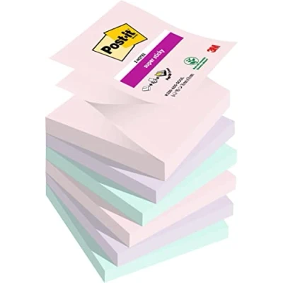 Obrázek Post it Super Sticky Z Notes Soulful Collection, balení se 6 bloky, 90 listů na blok, 76 mm x mm, růžová, fialová, zelená extra silně lepicí poznámkový blok pro poznámky, seznamy úkolů a