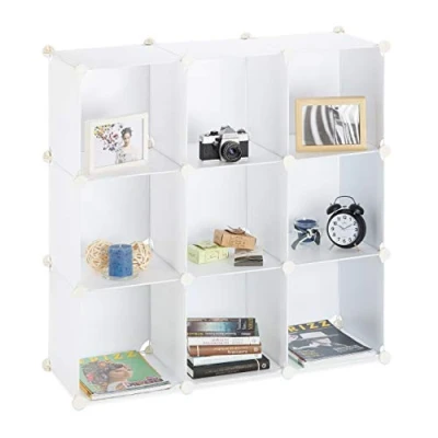Obrázek Relaxdays Regálový systém 9 přihrádek, oddělovač prostoru plast, stojací regál otevřený, koupelnový DIY, V x H: 95 32 cm, bílý