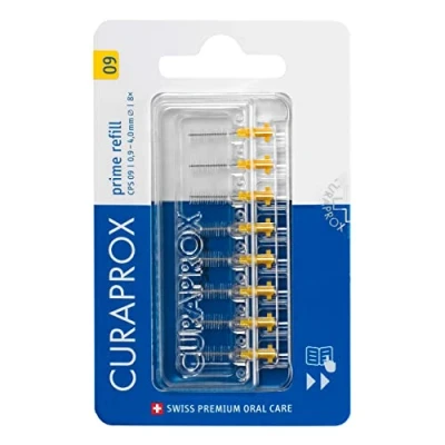 Obrázek Curaprox Mezizubní kartáčky CPS 09 Prime, Refill, 8 kusů, žluté, průměr 0,9 mm, účinnost 4 doplňovací balení, bez držáku