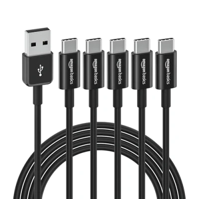 Obrázek Amazon Basics Rychlonabíjecí kabel, USB C na A 2.0, 5 kusů, 480 MBit/s, certifikováno IF, pro Apple iPhone 15, iPad, Samsung Galaxy, tablety, laptopy, 1,80 m, černý