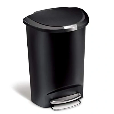 Obrázek simplehuman CW1355 50 litrů, půlkruhový pedálový odpadkový koš do kuchyně, černý plast, 5 let záruka