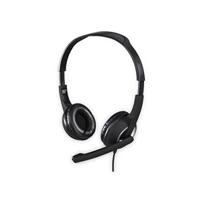 Obrázek Hama PC headset s mikrofonem (ultra lehká sluchátka, On Ear polstrované náušníky, stereo, počítačová sluchátka regulátorem hlasitosti na kabelu, délka kabelu 2 m, jack 3,5 mm) černá