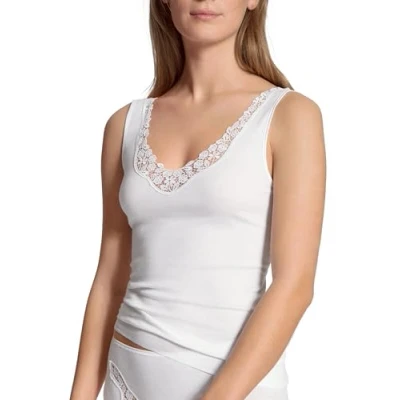 Obrázek CALIDA Feminin Sense tank top dámský, výstřih do V, ze 100% extra jemné bavlny, žebrování, nastavitelná ramínka, bez švů a lemů, bílá