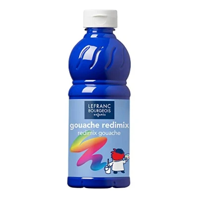 Obrázek Lefranc Bourgeois 188140 tekutá tempera Redimix, zářivá barva kvašu na vodní bázi, vysoká krycí schopnost, vynikající malířské vlastnosti, připravená k použití, 500ml láhev kobaltová modrá