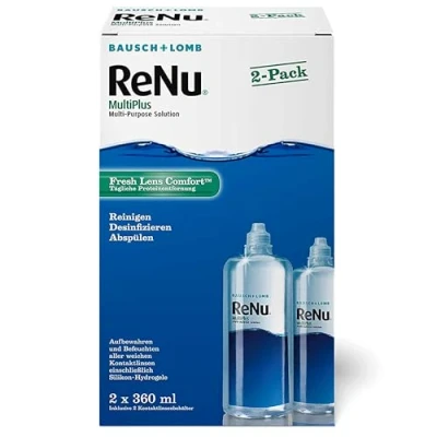 Obrázek Bausch + Lomb ReNu MultiPlus kombinovaný roztok s odstraňovačem proteinů čistič kontaktních čoček, úložné roztoky, měkké čočky, dvojité balení 2 x 360 ml