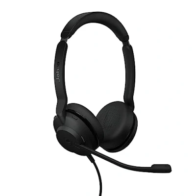 Obrázek Jabra Evolve2 30 SE stereo headset propojený s kabelem potlačením hluku A technologií 2 mikrofonů vč. USB kabelu certifikováno MS týmy, kompatibilní jinými platformami černá