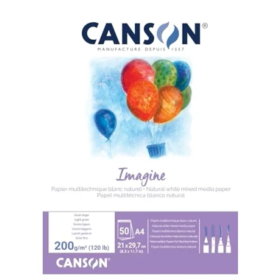 Obrázek CANSON Imagine, směs médií, lehká zrnitost, 200 g/m², na krátké straně lepený blok, DIN A4, 21 x 29,7 cm, přírodní bílá, 50 listů