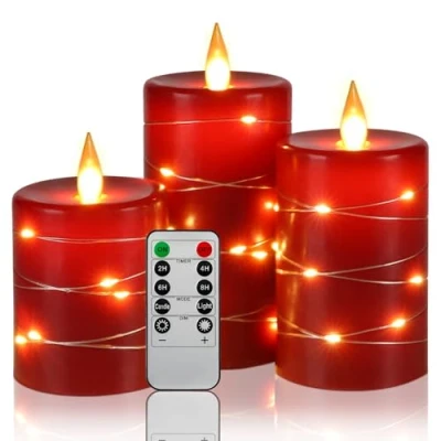 Obrázek Da by LED svíčky, světelný řetěz hvězdné oblohy, s dálkovým ovládáním 11 tlačítek, funkce časovače 24 hodin, tančící plamen, pravý vosk (červený)