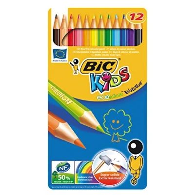 Obrázek BIC Kids Sada pastelek ECOlutions Evolution pro děti od 5 let barevné tužky bez dřeva, s tuhou odolnou proti rozbití bezpečné psaní 12 tužek v kovové krabičce