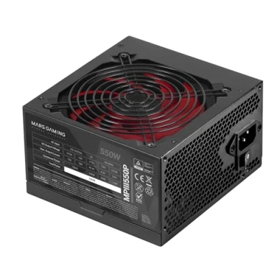 Obrázek Mars Gaming MPIII550P, PC síťový zdroj ATX 550 W, 5 let záruka, 85% účinnost, digitální APFC systém, 120mm FDB ventilátor s technologií AI RPM, DC a SMD, extra dlouhý plochý kabel, černý