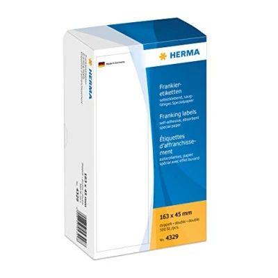 Obrázek HERMA 4329 frankovací etikety pro stroje, dvojité, 163 x 45 mm, 500 kusů, samolepicí, matné, 2násobné papírové lepicí samolepky, bílé