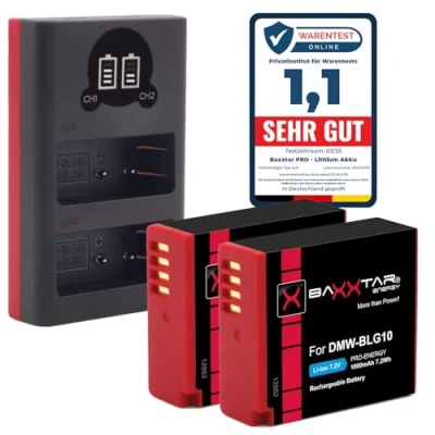 Obrázek Baxxtar Pro DMW BLG10 E BLE9 BP DC15 akumulátor 2X (pravý 1000mAh) s nabíječkou Mini 18572 USB Dual LCD