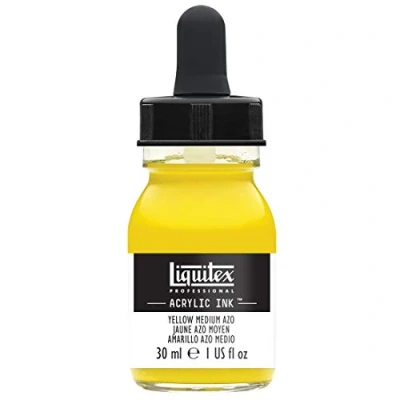 Obrázek Liquitex 4260412 tekuté profesionální akrylové barvy inkoust, tuš, 30 ml, vysoce pigmentovaná airbrush barva, středně žlutá azo