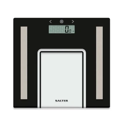 Obrázek Salter 9128 BK3R Digitální skleněná osobní váha elektronická tělesná s kapacitou 180 kg, paměť pro 8 uživatelů, režim atletů, měří tělesný tuk/vodu, BMI, štíhlý design