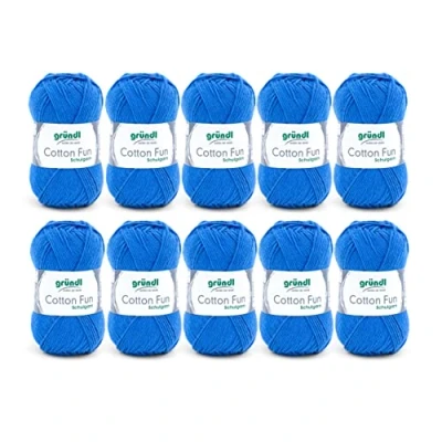 Obrázek Gründl Cotton Fun pletací příze / háčkovací (měkká ze 100% bavlny, certifikováno OEKO TEX, 50 g/115 m, síla jehlic: 3 4, 10 klubíček á g), královská modrá, 27,00 x 11,00 07,00 cm