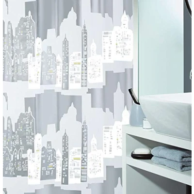 Obrázek Spirella Protiplísňový sprchový závěs antibakteriální, lze prát, vodotěsný Peva, &quot;Skyline&quot; 180 x 200 cm šedý