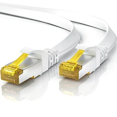 Obrázek 3m CAT 7 síťový kabel plochý, Ethernet kabel, Gigabit Lan 10 Gbit s, propojovací plochý instalační CAT.7 surový U FTP PIMF stínění s konektorem RJ 45, Switch Router modem,