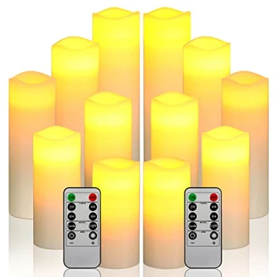 Obrázek Da by LED svíčky, sada svíček na baterie z 12 (2 x V 20 cm, 2 18 16 14 13 cm) vosková svíčka ze slonoviny s dálkovým ovládáním (baterie nejsou součástí