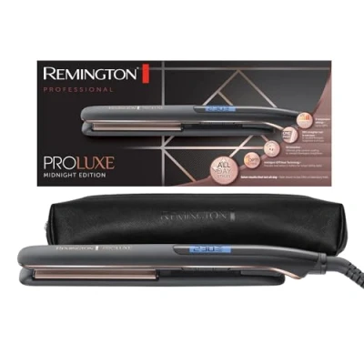 Obrázek Remington Žehlička na vlasy [úzké, 110 mm dlouhé keramické stylingové destičky] PROluxe Midnight (technologie OPTIheat, pro + nastavení šetrný styling, digitální displej, rychlé zahřívání)
