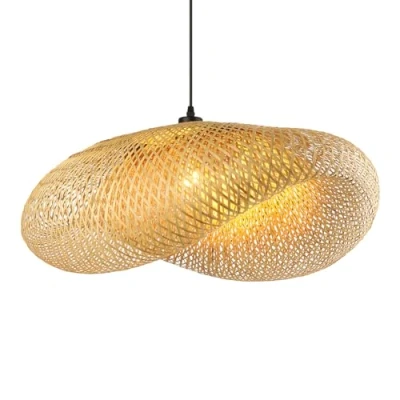 Obrázek Schindora Kreativita závěsná lampa na jídelní stůl, ručně tkaný klobouk bambusové závěsné svítidlo dřevo, retro stínidlo Boho, 100 cm, vintage, do kuchyně, jídelny, obývacího pokoje,