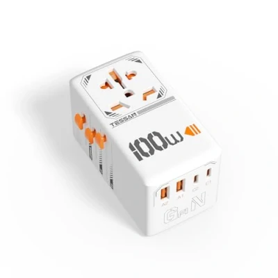Obrázek TESSAN 100 W GaN cestovní adaptér po celém světě s USB C, rychlé nabíjení, C adaptér, zástrčka se 2 A, pro EU, USA, UK Itálie,