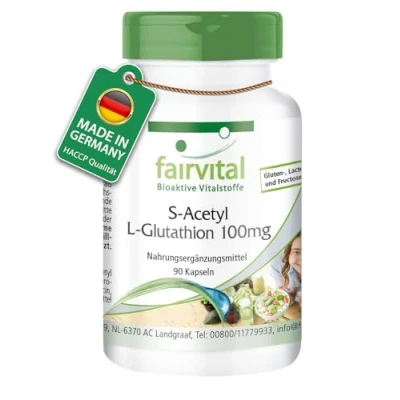 Obrázek Fairvital S Acetyl L Glutathion 90 veganských kapslí stabilní glutathionforma vysoká biologická dostupnost testováno na kvalitu a vysoké dávky Made in Germany