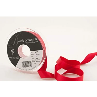 Obrázek Berisfords 3501 oboustranná saténová stuha, polyester, červená, 15 mm