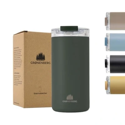 Obrázek Groenenberg Termopohárek 350 nebo 470 ml Hrnek na kávu s sebou 100% zabezpečený proti protékání udrží min. 4 hodiny horké to go z recyklované ušlechtilé oceli (Forest, 473 ml)