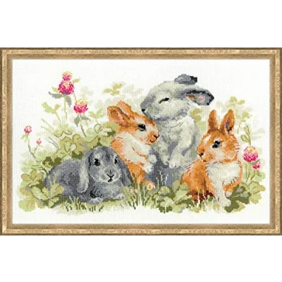 Obrázek Riolis 1416 veselé králík vyšívání křížkovým stehem, bavlna, vícebarevná, 40 x 25 0,1 cm