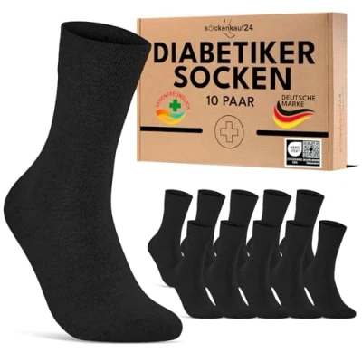 Obrázek 10 párů diabetických ponožek pro pány a dámy bez gumového pásku švů z bavlny diabetické ponožky s komfortním pasem gumy, černá
