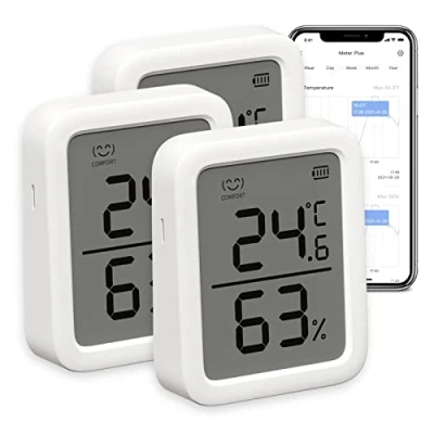 Obrázek SwitchBot ︎ Teploměr, vlhkoměr, vnitřní 3dílné balení, Bluetooth vlhkoměr digitální snímač teploty a vlhkosti s aplikací ukládáním dat, rosný bod / VPD/absolutní