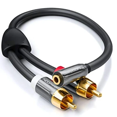 Obrázek deleyCON 20 cm audio adaptér 3,5 mm zdířka na konektor RCA cinch z kovu laptop tablet Smartphone TV DVD Sound Box černý