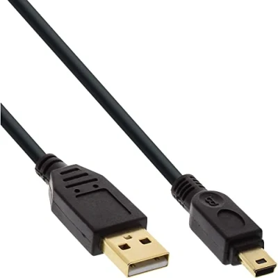 Obrázek InLine 31803P USB 2.0 Mini kabel, A konektor na B (5pólový), černý, pozlacené kontakty, 0,3 m