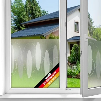 Obrázek d c fix Okenní fólie Findus kruhový vzor statický samolepicí Premium 45 cm x 1,5 m neprůhledná pro vizuální ochranu s UV ochranou ochrana před nežádoucími pohledy na okno z mléčného